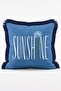 Blue Hydrangea Flower Patterned 4-Piece Fringed Cushion Cover Set with Text Detail - 4