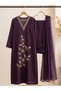 Purple Roman Silk Embroidered Three-Piece Suit - VVB9531 | Purple-Size:2XL-44-Inches - 4