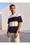 Navy Blue Crew Neck Color Blocked Men's T-Shirt - 3