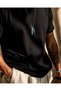 Men's Stainless Steel Necklace with Natural Stone Feather Detail - 2