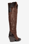 Brown Matte Suede Embroidery Detail Knee-High Western Cowboy Boots - 3