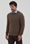 Pales Men's Dark Mink Hair Braided 100% Cotton Crew Neck Sweater - 4