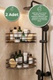 2-Piece Adhesive Bathroom Corner Shelf Shower Rack Shampoo Holder Corner Organizer Metal Black Without Drilling