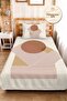 Beige Geometric Boho Teen Room Single Pique Set - Terracotta 160X220 cm Quilted Bedspread