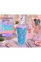 Led Lighted Straw Cup with Kawaii Chibi Cute Rabbit Figure Double Layer Drinking Cup Water Bottle 450ml Blue