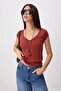 Tile Fitted/Fitted V-Neck Sleeveless Corded Fabric Stretchy Knitted Blouse Twoss26Ts00280