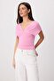 Pembe Fitted/Vücuda Oturan Büzgü/Drape Detaylı Örme Bluz TWOSS25BZ00605 - 4