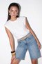 Ekru Önü Nakış Detaylı Arkası Yırtmaçlı T-Shirt TDRSS26TS00031