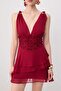 Prom Bordo Kat kat Şifon Korse Detaylı Kısa / Mini Elbise TPRSS26EL00181 - 3