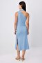 Açık Mavi Puantiyeli Bodycon Şal Yaka Kolsuz Midi Esnek Örme Elbise TWOSS26EL01192 - 4
