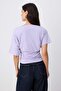 Lila Düz Fitted Asimetrik Yaka Düşük Kol Kısa Büzgülü Crop Pamuklu Esnek Örme Bluz TWOSS26BZ00337 - 4