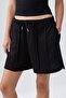 Black Tie-Waist Woven Fabric Detailed Mini Knitted Shorts & Bermuda Twoss26Sr00295 - 3