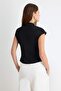 Siyah Fitted V Yaka Yarasa Kol Regular İnterlok Örme Yelek TWOAW27YE00028 - 4