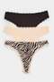 Brown-Multicolor 3-Piece Cotton Blend Plain-Zebra Patterned Lace Detailed Thong Panties Thmaw27Ku00025
