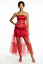Women's Strapless Skirt Tulle Top Satin Lined Dress with Belt
