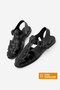 Women's Genuine Leather Ankle Strap Buckle Closed Front Striped Casual Sandals Talviro Black - 4