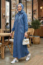 Women's Hooded Buttoned Pocket Denim Blue Cap - 3