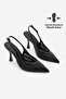 Women's Stiletto Pointed Toe Open Back V-Neck Hand Knitted Classic Heeled Shoes Nules Black