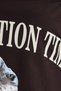 Women's Oversize Wide Cut 100% Cotton Chain Detailed Printed Brown T-Shirt Blouse - 7