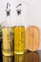 2-Pack 750 ml Sunflower Oil and Olive Oil Dispenser with Bamboo Stand, Glass Oil Bottle with Gray Stopper - 4