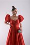 Strapless Balloon Sleeves Draped Lined Puffy Luxury Taffeta Dress - 5