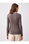 Coffee Melange U-Neck Long Sleeve Straight Cut Knitted Blouse - 5