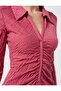 Women's Pink Slim Fit Polo Neck Long Sleeve Patterned Mini Dress - 3