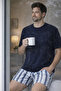 Men's Cotton Short Sleeve Striped Pocket Shorts Pajama Set