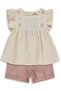 Collar with Floral Embroidery 6-18 Months Set - Beige