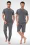 Mecit 2980 Smoked Large Size 3 Piece Men's Shorts Pajama Set