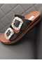 Women's Black Filled Heels Ortopedic Stitched Sole Stone Slippers - 3