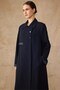 Stone and Satin Detailed Lined Oversized Overcoat Dark Blue 6837 - 4