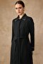 Satin Trimmed Collar and Sleeves, Stone Embellished Lined Overcoat Black 6841 - 6