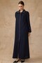 Double Collar Satin and Brooch Detailed Oversized Coat with Aces Detail Dark Blue 6817 - 4