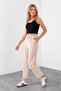 Women's Beige Modal Fabric Balloon Model Front Ribbed Comfortable Fit Trousers - 2