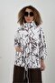White Coffee Patterned Zippered Coat - 5