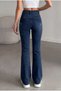 High Waist Flared Jean Pants - Full P Cotton U Flare Denim with Distressed Detail - 2