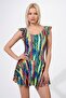 Beria Women's Ruffle Detailed Striped Patterned Skirted Dress Swimsuit