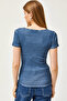 Women's Washed Indigo Camisole Blouse with Snap Fasteners BLZ-19000171 - 2