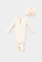 Ecru Baby Sleeping Bag with Tie Detail and Hat - 2