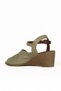 Khaki Leather Women's Wedge Heeled Sandals 01We4000 - 4