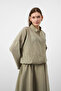 Light khaki women's tencel fabric skirt with belt detail and flowy textured jacket skirt set. - 4