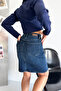 Women's Dark Blue Washed Regular Fit High Waist Mid-Length Lycra Denim Jeans Skirt Ali̇ce-4006 - 8