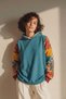 Women's Blouse, Women's Sweatshirt, Women's Sweatshirt with Patchwork Detail on Sleeves, Pastel Turquoise Sweatshirt