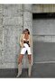 Women's White High Waist Biker Denim Shorts - 4