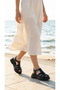 Black High Sole Three-Stripe Closed-Front Buckle Women's Summer Wedge Heel Sandals - 6