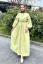 Buttoned Waist Drawstring Dress - Water Green