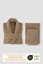 Striped Bathrobe Set 100% Cotton Certified 3 Piece Shawl Bathrobe and Head Towel Set Brown - 4