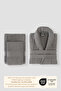 Striped Bathrobe Set 100% Cotton Certified 3 Piece Shalyaka Bathrobe and Head Towel Set Gray Color - 6