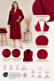 Women's Bathrobe Set 100% Cotton Certified 3-Piece Striped Shawl Collar Bathrobe and Towel Set - Burgundy - 4